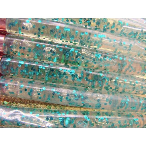 NEW Set of 10 Cosmetic MakeUp Brushes Green Glittered Acrylic Handle Sealed Pkg - Picture 3 of 7
